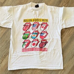Vintage Rolling Stones Voodoo Lounge Concert L White T-Shirt by Brockum